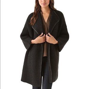 Vince Leather Trim Car Coat, Black, Size M